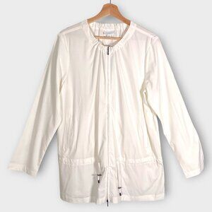 J Jill Pure Jill Fit Lightweight Performance Jacket White Zip Pockets Drawstring
